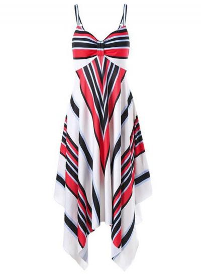 Oasap Spaghetti Strap V Neck Striped Irregular Dress