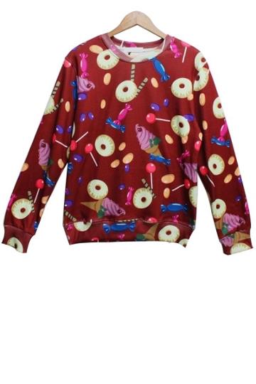 Oasap Sweet Candy And Icecream Print Sweatshirt