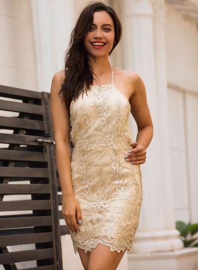 Oasap Halter Neck Sleeveless Backless Lace Dress