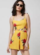 Oasap Spaghetti Strap Cut Out Waist Floral Printed Romper