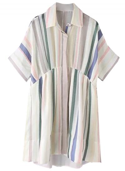 Oasap Women's Color Block Striped Button Front Shirt Dress
