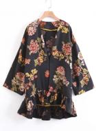 Oasap Open Front Long Sleeve Floral Printed Coat