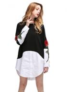 Oasap Round Neck Knit Splicing Floral Embroidery Dress