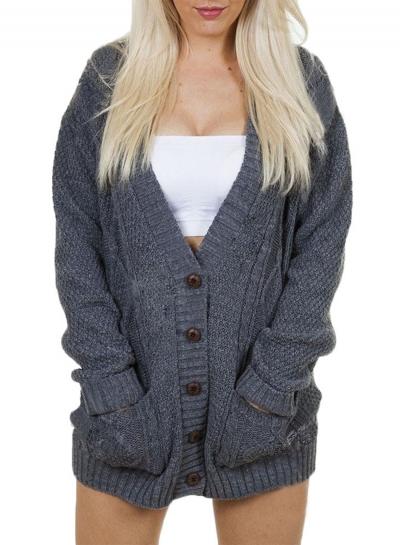 Oasap V Neck Long Sleeve Button Down Loose Kint Cardigan