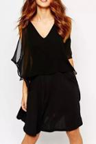 Oasap Plunging Neck Cut Out Overlap Dress