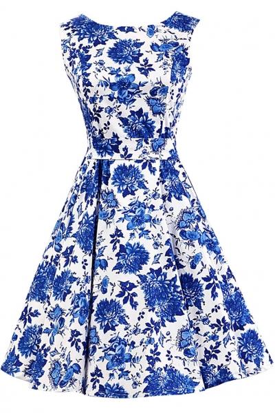 Oasap Vintage Floral Printing Pleated A-line Dress