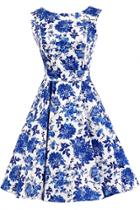 Oasap Vintage Floral Printing Pleated A-line Dress