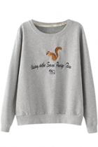 Oasap Cute Letters Squirrel Printed Pullover Sweatshirt