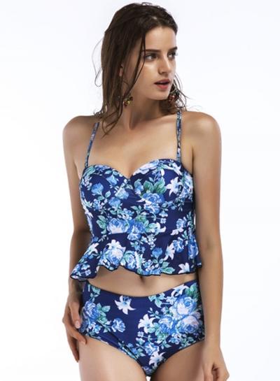 Oasap Spaghetti Strap Printed Sleeveless Two Pieces Swimwear