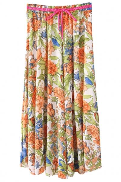 Oasap Floral Print Chiffon Maxi Skirt