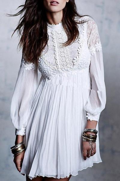 Oasap Chic Embroidery Lace Paneled A-line Dress