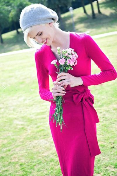 Oasap Fashion Bleted Long Sleeve Wrap Dress