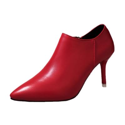 Oasap Solid Pointed Toe Side Zip High Heels Ankle Boots