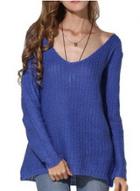 Oasap V Neck Long Sleeve Loose Solid Pullover Sweater