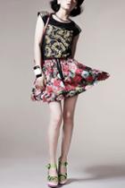 Oasap Exposed Zip Floral Printing Lantern Skirt