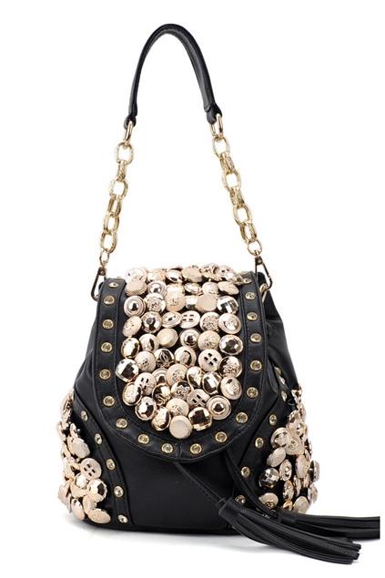 Oasap Golden-tone Buttons Embellished Shoulder Bag
