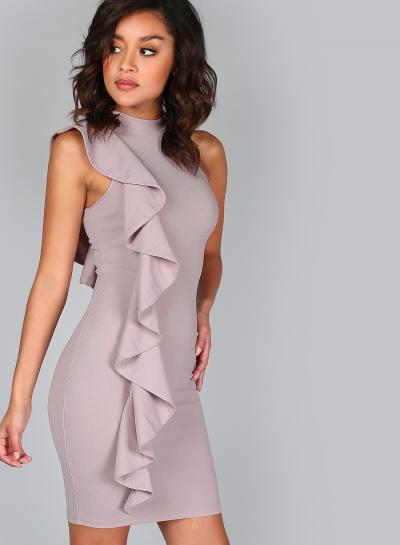 Oasap Round Neck Sleeveless Flounce Hem Mini Dresses