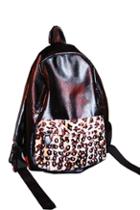 Oasap Contrast Leopard Panel Rivet Embellished Satchel Bag