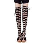 Oasap Peep Toe Lace Up Over Knee High Flat Gladiator Sandals
