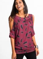 Oasap Off Shoulder Pullover Printed Tee Shirt