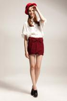 Oasap Short Red Check Printing Bowknot Skirt