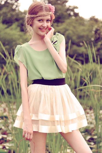 Oasap Preppy Style Double-layer Lantern Skirt