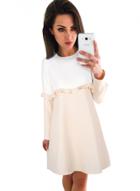 Oasap Round Neck Long Sleeve Color Block Dress