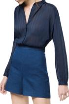 Oasap Women's Fashion Solid Color Sheer Button Down Shirt