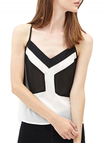 Oasap Women's Color Block Spaghetti Strap Chiffon Top