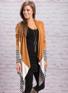 Oasap Open Front Striped Splicing Asymmetric Design Coat