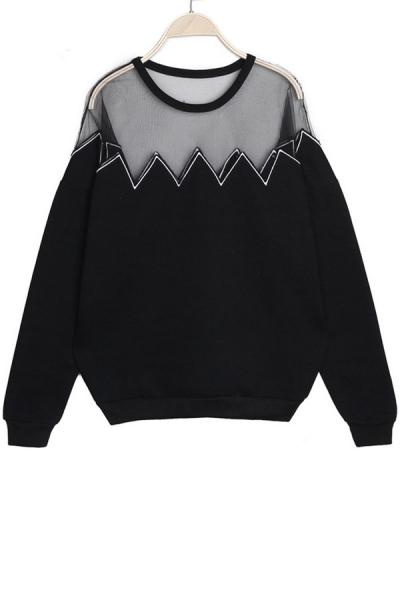 Oasap Standout Mesh Yoke Sweatshirt