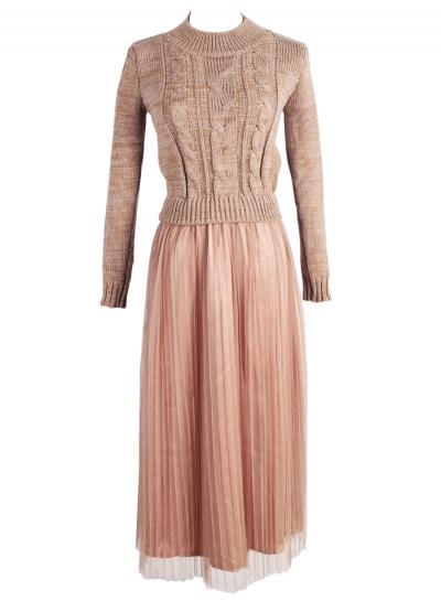 Oasap Women's Sweet Cable Knit Mesh Paneled Combo Dress