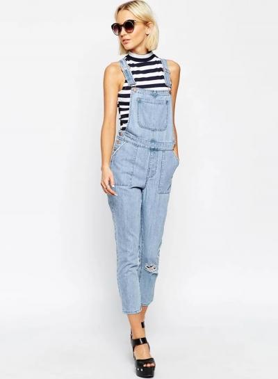 Oasap Fashion Ripped Slim Denim Jumpsuit