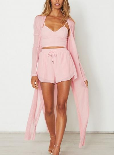 Oasap Solid Color Open Front High Slit Mesh Long Coat