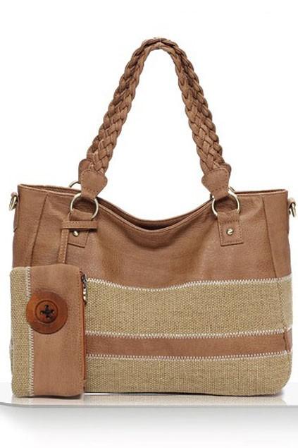 Oasap Elegant Stripes Shoulder Bag With Plaited Straps