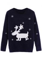 Oasap Christmas Fair Isle Print Mohair Pullover Sweater