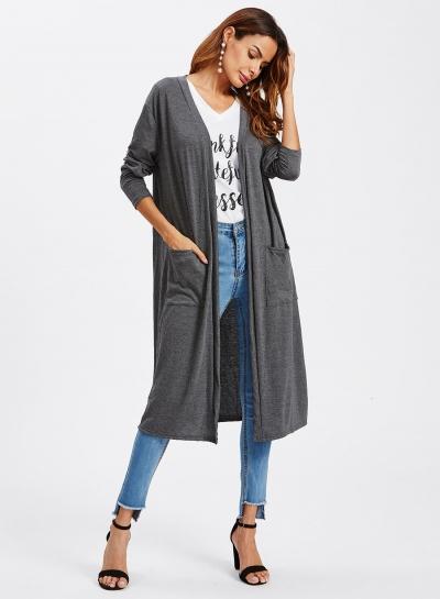 Oasap Long Sleeve Back Slit Open Front Trench Coat
