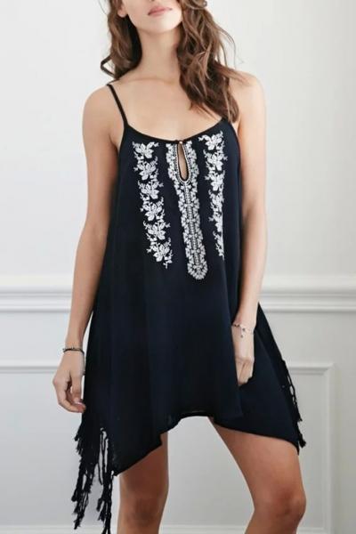 Oasap Gorgeous Embroidered Tasseled Mini Slip Dress