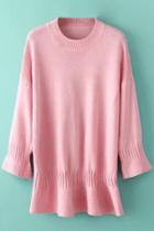Oasap Blush Pink Knitted Loose Sweater Dress
