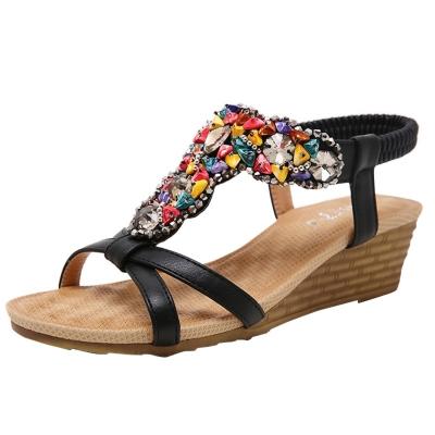 Oasap Bohemian Rhinestone Peep Toe Wedge Heels Sandals