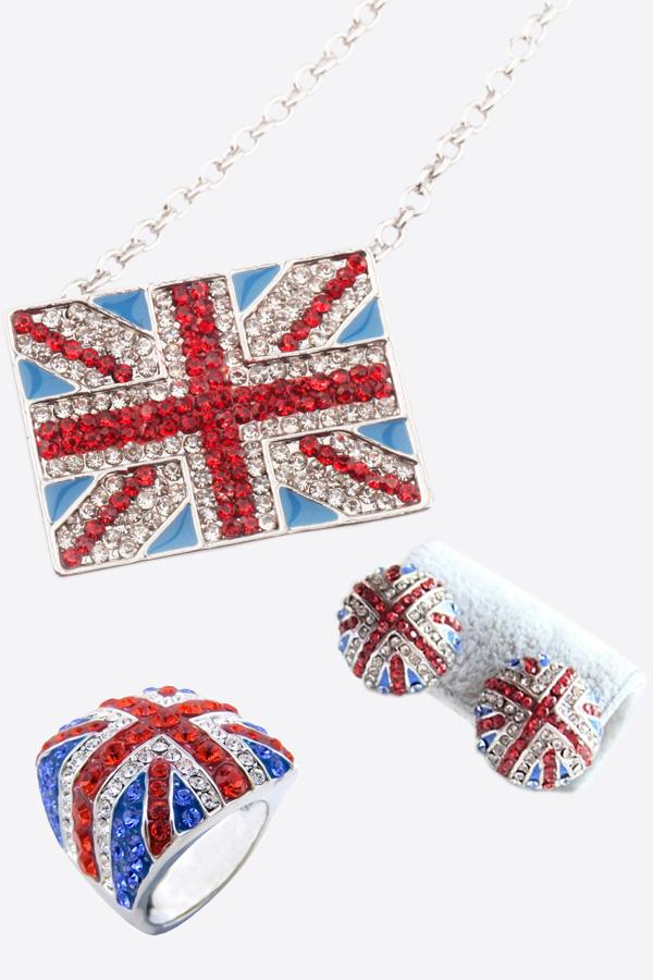 Oasap Rhinestone Embellished Union Jack Jewelry Set