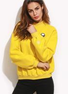 Oasap Mock Neck Long Sleeve Alien Embroidery Sweatshirt