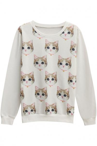 Oasap Seweet Cat Pattern O Neck Sweatshirt
