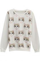 Oasap Seweet Cat Pattern O Neck Sweatshirt