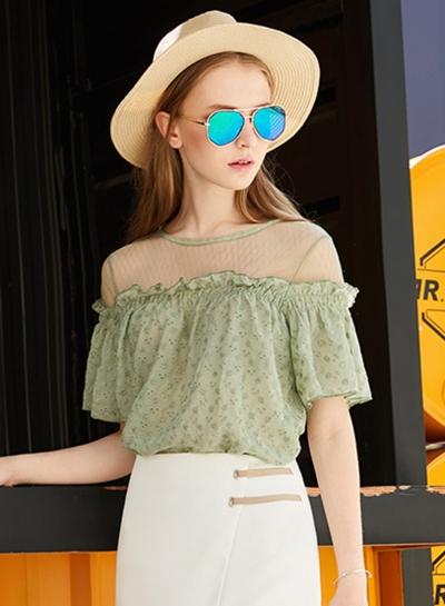 Oasap Short Sleeve Floral Mesh Panel Blouse