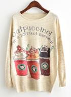Oasap Round Neck Long Sleeve Cartoon Printed Sweater