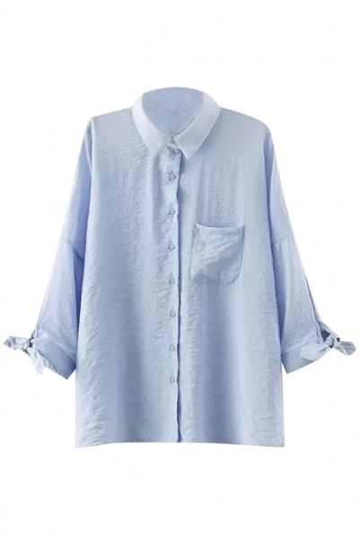 Oasap Solid Color Bow Deco Shirt