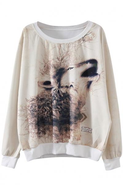 Oasap Stylish Wolf Printed Pullover Sweatshirt