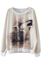 Oasap Stylish Wolf Printed Pullover Sweatshirt