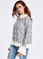 Oasap Pullover Color Mixture Flare Sleeve Sweater